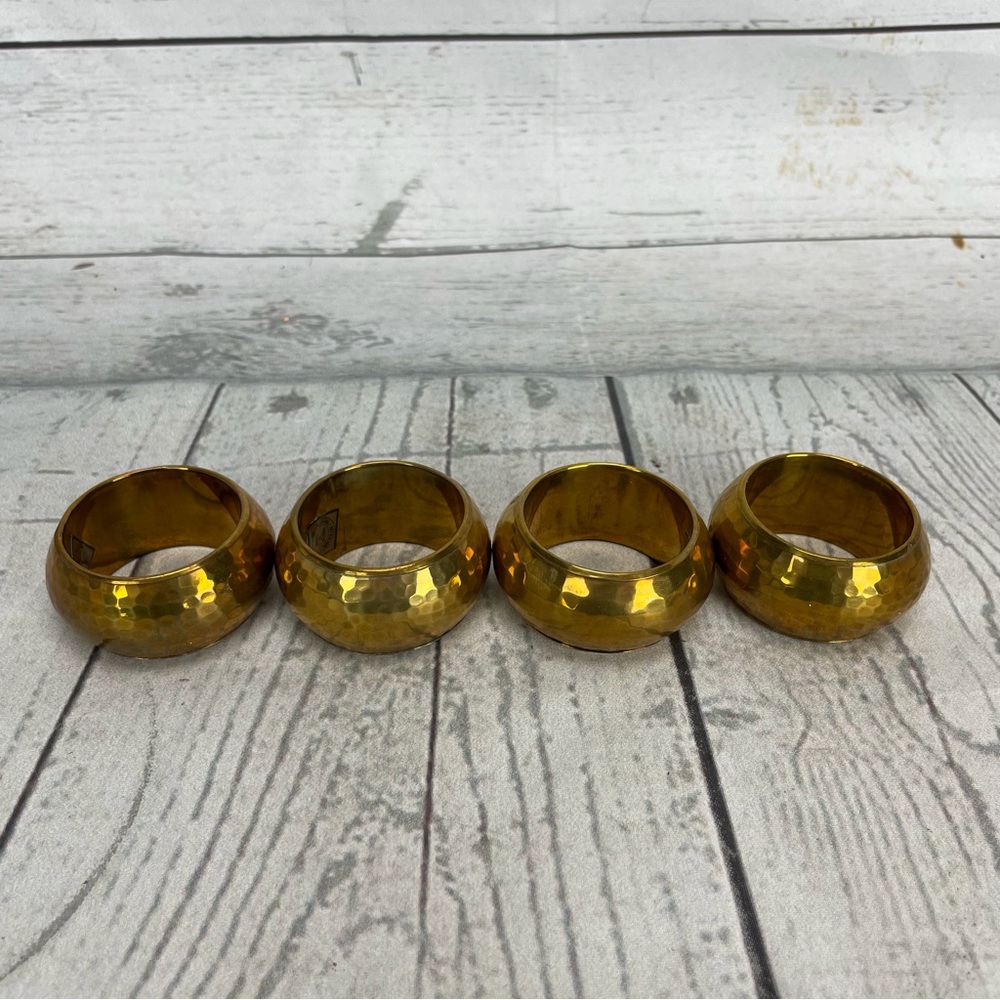 Vintage Hammered Brass Napkin Rings Metal Holders Set 4 Vaishali International